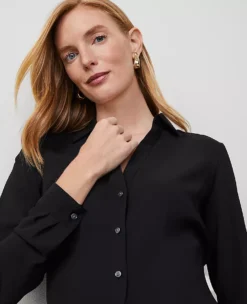 Satin Essential Shirt Black 7 Satin Essential Shirt Black -Anntaylor Shop 483334 2222 ALT2