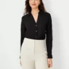 Petite Satin Essential Shirt Black -Anntaylor Shop 484090 2222