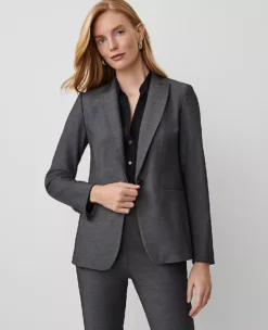 The Long One-Button Blazer In Bi-Stretch Dark Grey