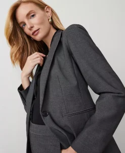 The Long One-Button Blazer In Bi-Stretch Dark Grey -Anntaylor Shop 495409 6086 ALT2