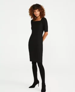 The Petite Square Neck Sheath Dress In Seasonless Stretch Core Black