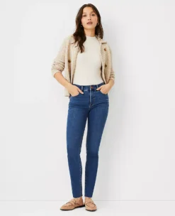 Sculpting Pocket Mid Rise Skinny Jeans In Mid Stone Wash -Anntaylor Shop 545553 4484 ALT2