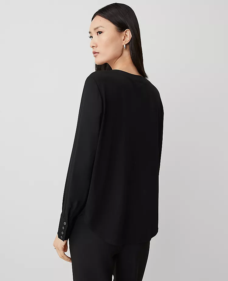 Petite Mixed Media Pleat Front Top Black 4 Petite Mixed Media Pleat Front Top Black - Image 2