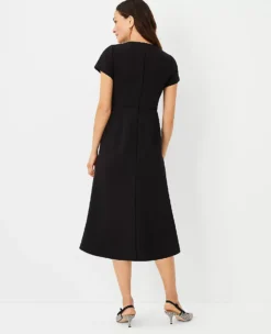 The Midi Flare Dress In Double Knit Black -Anntaylor Shop 572342 2222 ALT1 1