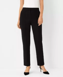 The Petite Pintucked Straight Leg Pant In Double Knit Black