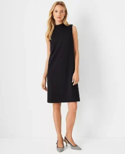 The Petite Mock Neck Shift Dress In Double Knit Black