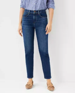 Sculpting Pocket Mid Rise Taper Jeans In Classic Indigo Wash -Anntaylor Shop 578357 0698 ALT2
