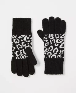 Snow Leopard Print Faux Fur Gloves