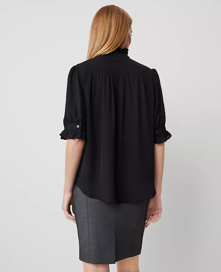 Petite Ruffle Collar Blouse Black 4 Petite Ruffle Collar Blouse Black - Image 2