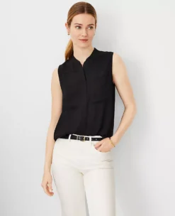 Petite Sleeveless Camp Shirt Black
