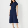 The Petite Midi Flare Dress In Double Knit Pure Sapphire -Anntaylor Shop 590803 8818