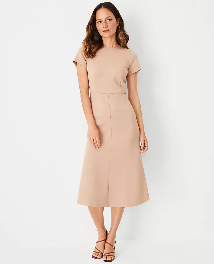 The Flare Dress In Double Knit Natural Camel 3 The Flare Dress In Double Knit Natural Camel