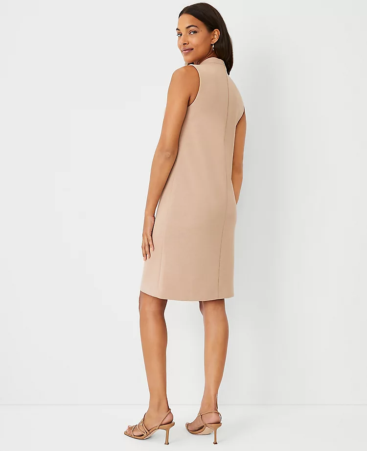 The Petite Mock Neck Shift Dress In Double Knit Natural Camel 4 The Petite Mock Neck Shift Dress In Double Knit Natural Camel - Image 2