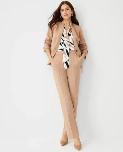 The Petite Straight Pant In Double Knit Natural Camel