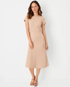 The Petite Flare Dress In Double Knit Natural Camel