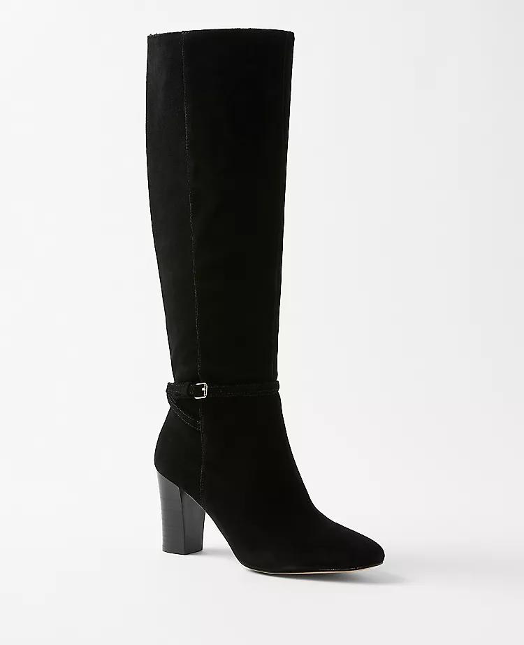 High Heel Suede Buckle Boots Black 3 High Heel Suede Buckle Boots Black