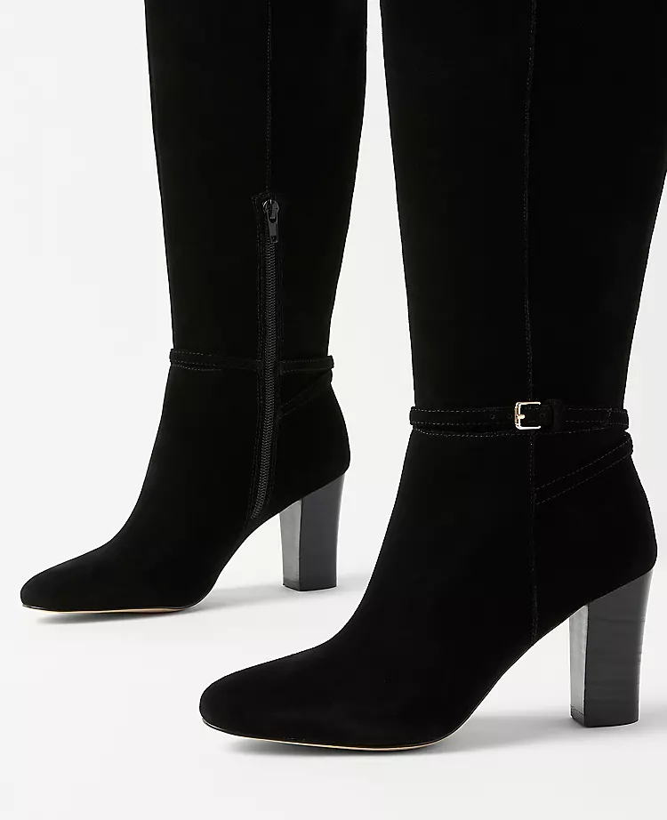 High Heel Suede Buckle Boots Black 4 High Heel Suede Buckle Boots Black - Image 2