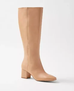 Block Heel Leather Boots