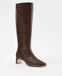 Embossed Leather Blade Heel Boots