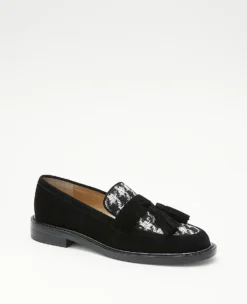 Houndstooth Print Chunky Tassel Suede Loafers