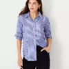Striped Relaxed Perfect Shirt Blue Stripe -Anntaylor Shop 598433 1002