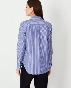 Striped Relaxed Perfect Shirt Blue Stripe -Anntaylor Shop 598433 1002 ALT1