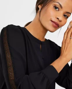 Lace Sleeve Mixed Media Blouse