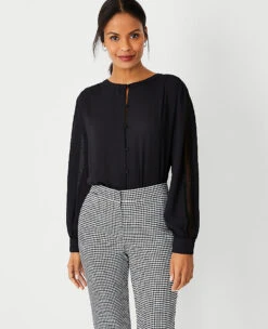 Lace Sleeve Mixed Media Blouse -Anntaylor Shop 598729 2222 ALT2