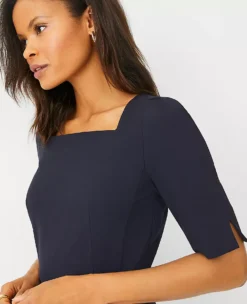 The Square Neck Sheath Dress In Seasonless Stretch -Anntaylor Shop 598833 3433 ALT2