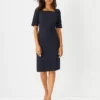 The Petite Square Neck Sheath Dress In Seasonless Stretch Nocturne Navy