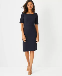 The Petite Square Neck Sheath Dress In Seasonless Stretch Nocturne Navy