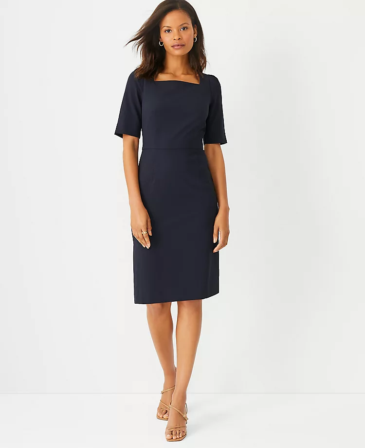 The Petite Square Neck Sheath Dress In Seasonless Stretch Nocturne Navy 3 The Petite Square Neck Sheath Dress In Seasonless Stretch Nocturne Navy