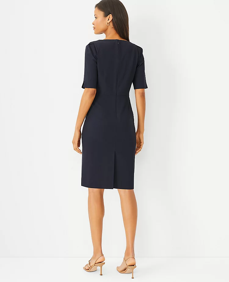 The Petite Square Neck Sheath Dress In Seasonless Stretch Nocturne Navy 4 The Petite Square Neck Sheath Dress In Seasonless Stretch Nocturne Navy - Image 2