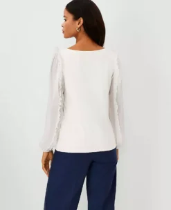 Chiffon Ruffle Sleeve Mixed Media Top 6 Chiffon Ruffle Sleeve Mixed Media Top -Anntaylor Shop 602040 9192 ALT1