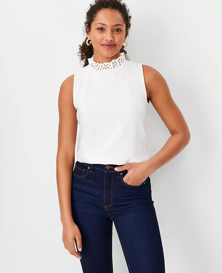 Eyelet Ruffle Mock Neck Shell 3 Eyelet Ruffle Mock Neck Shell