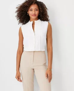 Pintucked Mixed Media Shell 7 Pintucked Mixed Media Shell -Anntaylor Shop 602078 9192 ALT2