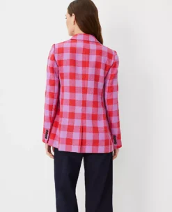 The Double Breasted Long Blazer In Plaid -Anntaylor Shop 602457 8581 ALT1