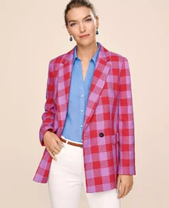 The Double Breasted Long Blazer In Plaid -Anntaylor Shop 602457 8581 MKTG1