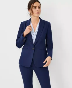 The Long One Button Blazer In Bi-Stretch Pure Sapphire