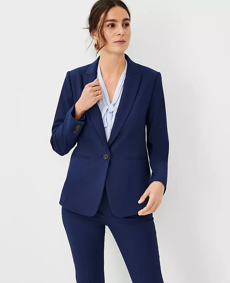 The Long One Button Blazer In Bi-Stretch Pure Sapphire 3 The Long One Button Blazer In Bi-Stretch Pure Sapphire