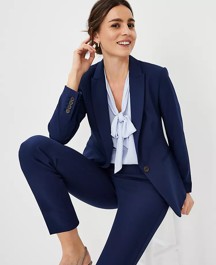 The Long One Button Blazer In Bi-Stretch Pure Sapphire 5 The Long One Button Blazer In Bi-Stretch Pure Sapphire - Image 3
