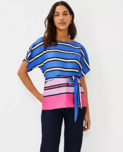 Stripe Belted Dolman Sleeve Top