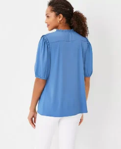 Smocked Shoulder Mixed Media Top -Anntaylor Shop 603230 2709 ALT1