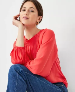 Mixed Media Smocked Neck Top -Anntaylor Shop 603246 4021 ALT2