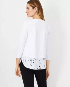 Eyelet Sleeve Mixed Media Top -Anntaylor Shop 603283 9000 ALT1