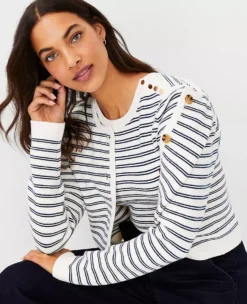 Striped Shoulder Button Sweater Tee 8 Striped Shoulder Button Sweater Tee -Anntaylor Shop 603477 9192 ALT2