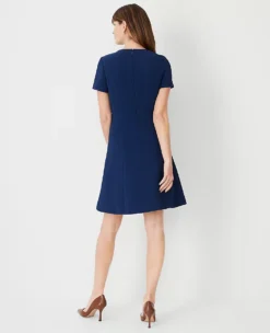 The Flare Dress In Fluid Crepe Pure Sapphire -Anntaylor Shop 603688 8818 ALT1