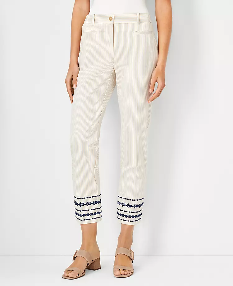 The Cotton Crop Pant In Floral Embroidered Stripe 3 The Cotton Crop Pant In Floral Embroidered Stripe