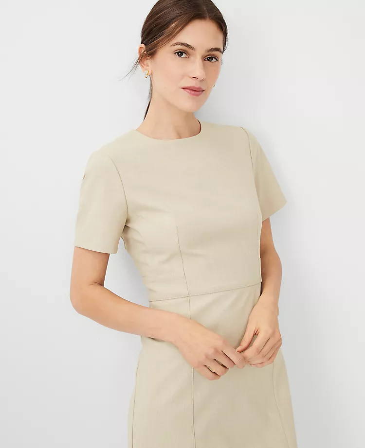 The Short Sleeve Sheath Dress In Bi-Stretch Toasted Oat 5 The Short Sleeve Sheath Dress In Bi-Stretch Toasted Oat - Image 3