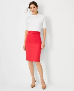 The Belted Pencil Skirt In Stretch Cotton -Anntaylor Shop 603983 6061 ALT2